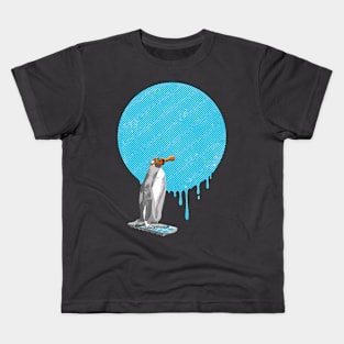 Lonely penguin with melted blue moon Kids T-Shirt